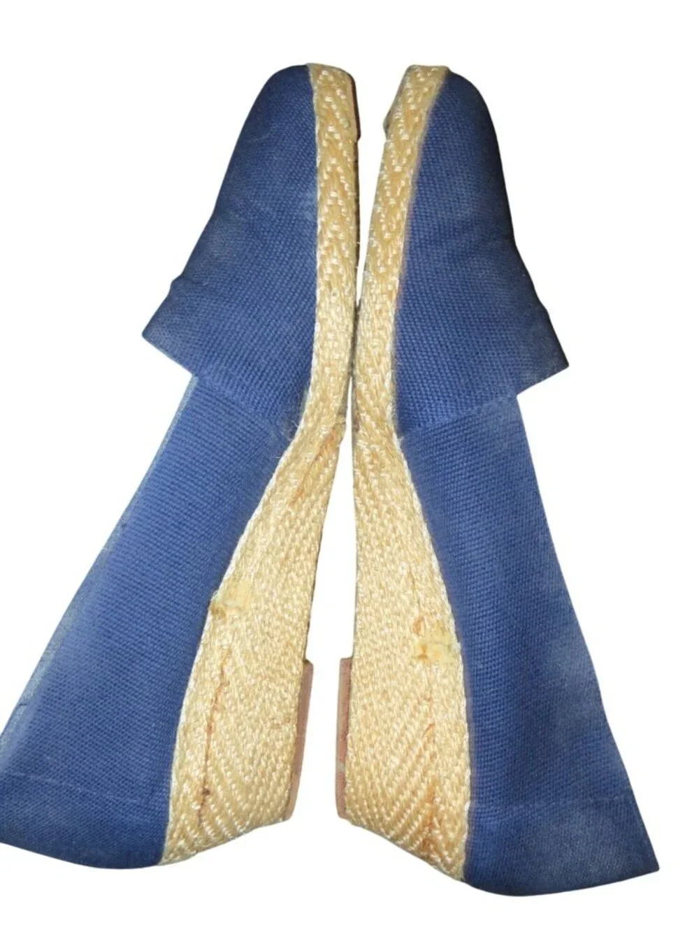 André Assous Blue Khloe Woven Italian Leather Espadrille Wedges size 6.5